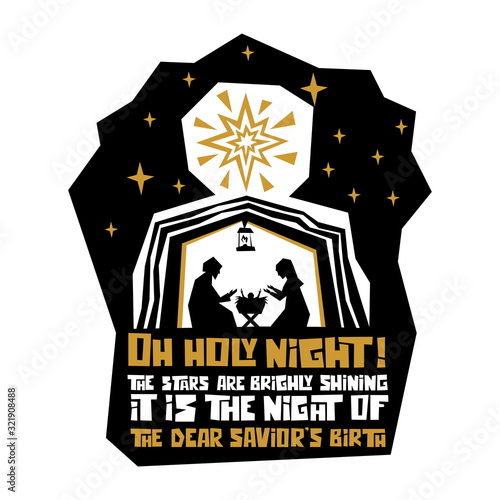Christian typography, lettering and illustration. O holy night! The stars are brighly shining