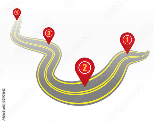 Highway or highway on a white background with markings and geodata points. Vector. EPS 10