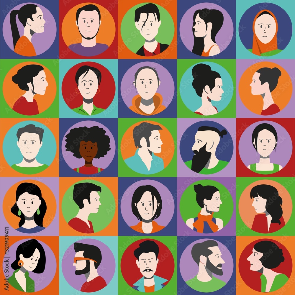 Set of bright icons of male and female flat vector characters. Set of bright icons of male and female flat vector characters.