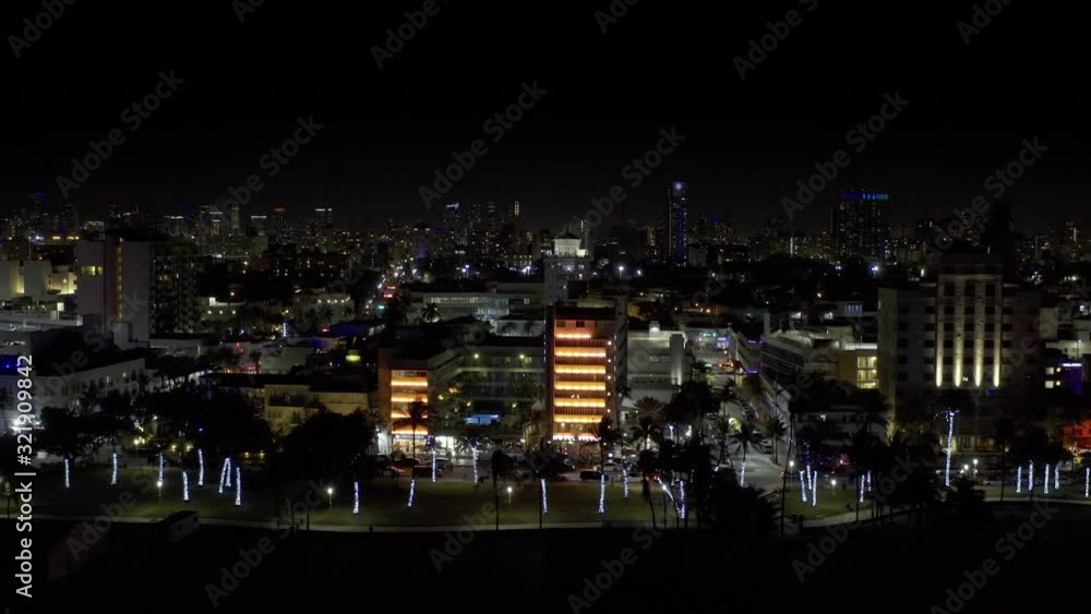 Miami Beach hotels night aerial video Miami Beach hotels night aerial video