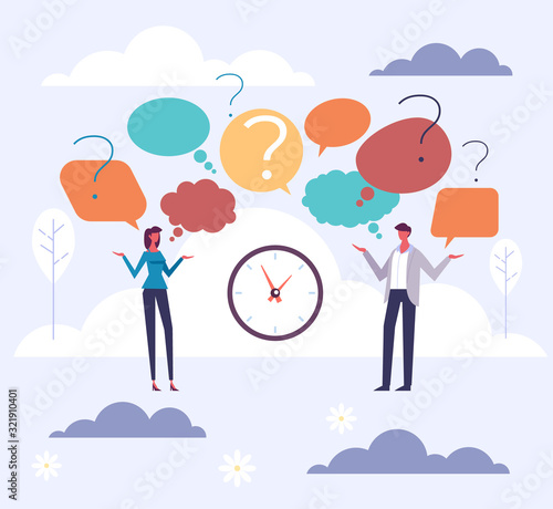 Question people brainstorm concept. Vector flat graphic design cartoon illustration