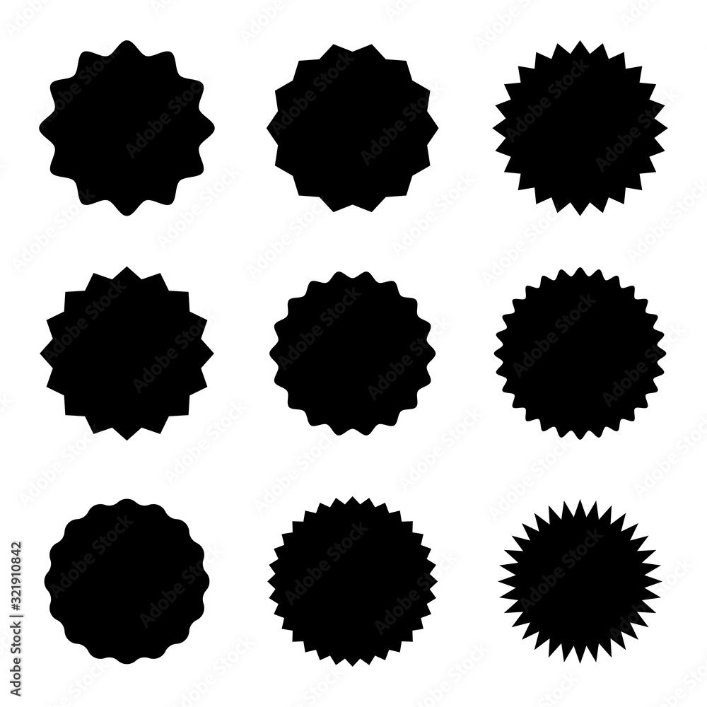 Set of starburst badges icon. Sunburst stickers for price, promo, quality, sale tags. Vector graphic design