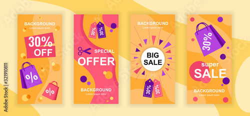 Mega sale social media stories design templates vector set, backgrounds with copyspace - best offer, sell-out - backdrop for vertical banner, advertising poster - big sale, ad campaign concept