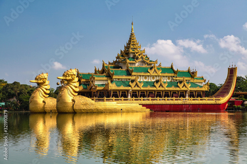 Floating Golden Temple, Karaweik on Kandawgyi Lake in Yangon, Myanmar, Burma © rudiernst