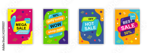 Sale poster social media stories design templates vector set. Promotion flyer, discount voucher, advertising poster. Vector cover sale ads labels and special offer market brochure.