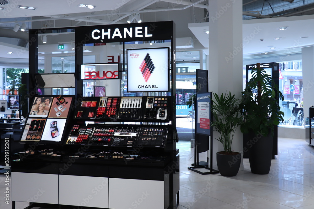 Haarlem, the Netherlands - July 8th 2018: Chanel cosmetics retail display  Stock Photo