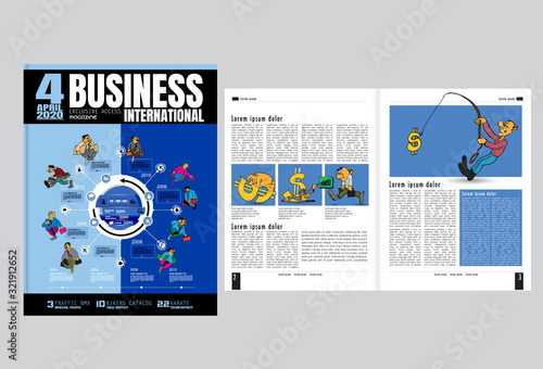 Business magazine, brochure layout with economy subject, vector
