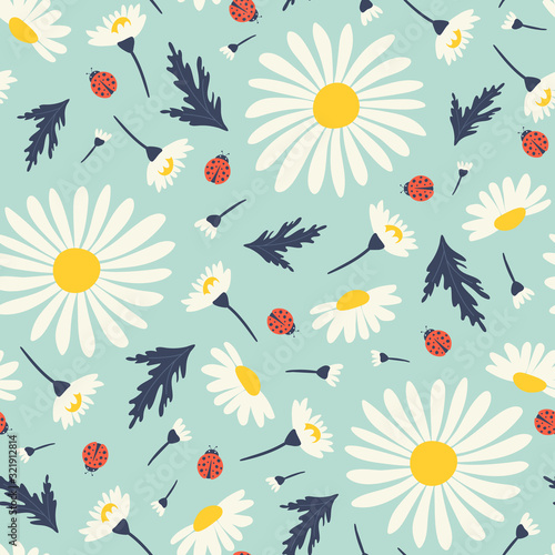 Seamless pattern with chamomiles. Vector illustrations