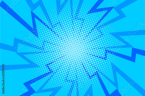 Comic blue sunbeam background retro pop art style cartoon