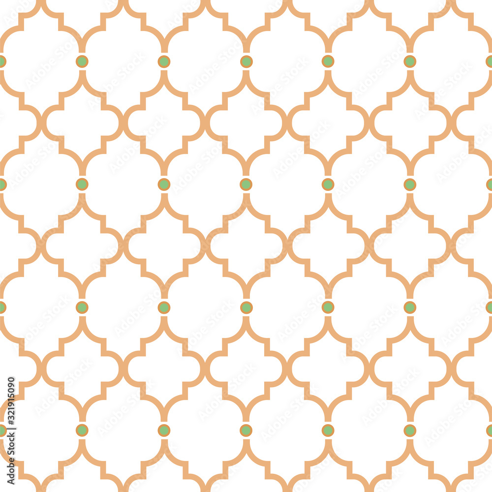 Quatrefoil gold lines seamless pattern. Oriental net tiles design classic decorative ornament.