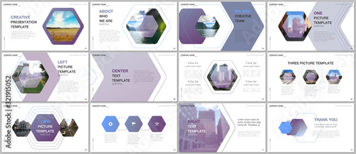 Minimal presentations design, portfolio vector templates with hexagonal design background, hexagon style pattern. Multipurpose template for presentation slide, flyer leaflet, brochure cover, report.