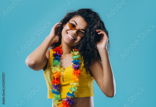 African american woman isolated on blue background.
