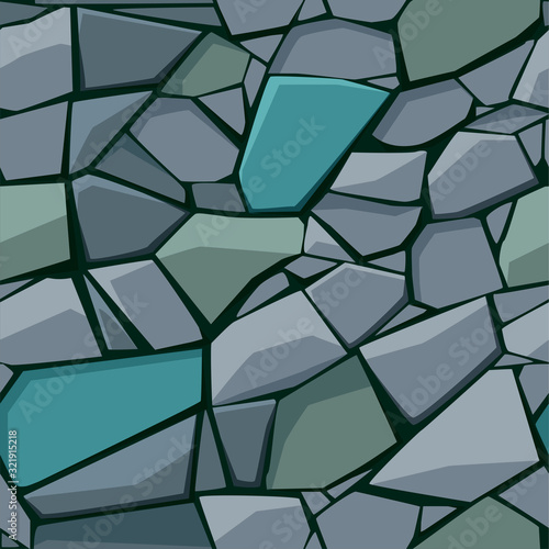 Seamless gray texture or pattern of paving stones and cobblestones.