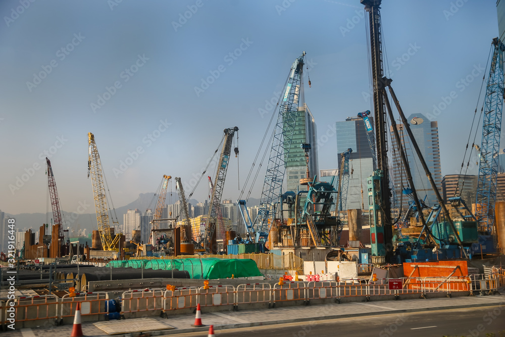 Construction site on the Hong Kong waterfront Construction site on the Hong Kong waterfront