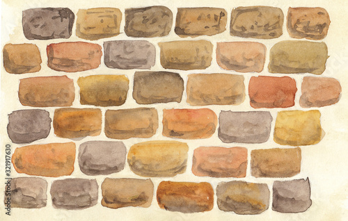 watercolor illustration of a wall with masonry