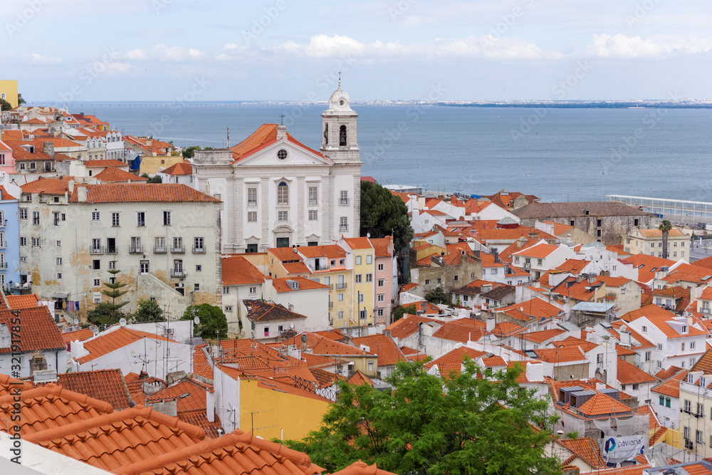 Lisbon, Portugal, View of the Alfama District and the River Tagus