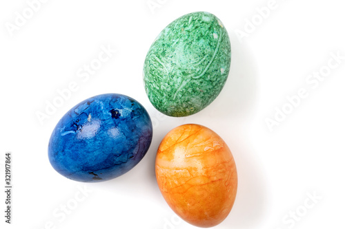 Different easter eggs on white background