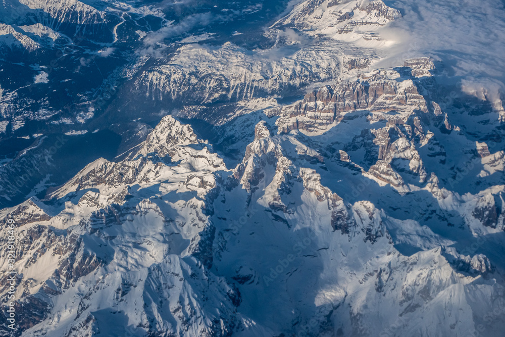 View from the plane to the Alps - Dolomites in Italy