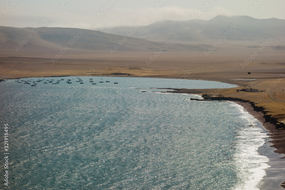 panoramic of 'Red beach', at Paracas National Reserve. Arid touristic zone in the coast of Ica/Peru.