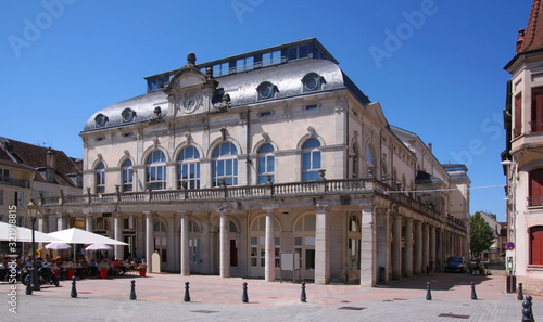 Historical Theater and city square with Café in Lons-le-Saunier town, France photo