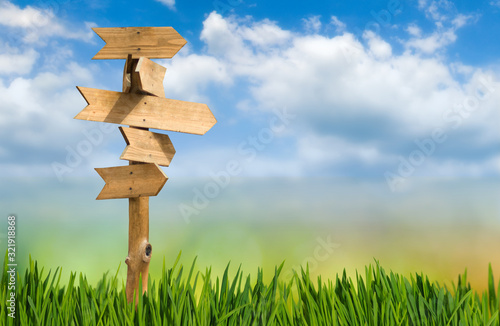 image of wooden signposts against the sky