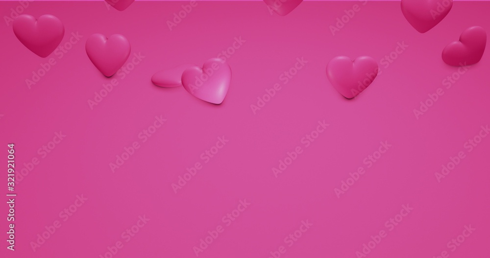 Pink cute falling polygonal hearts. Valentines Day. event background. 3D rendering 3D illustration