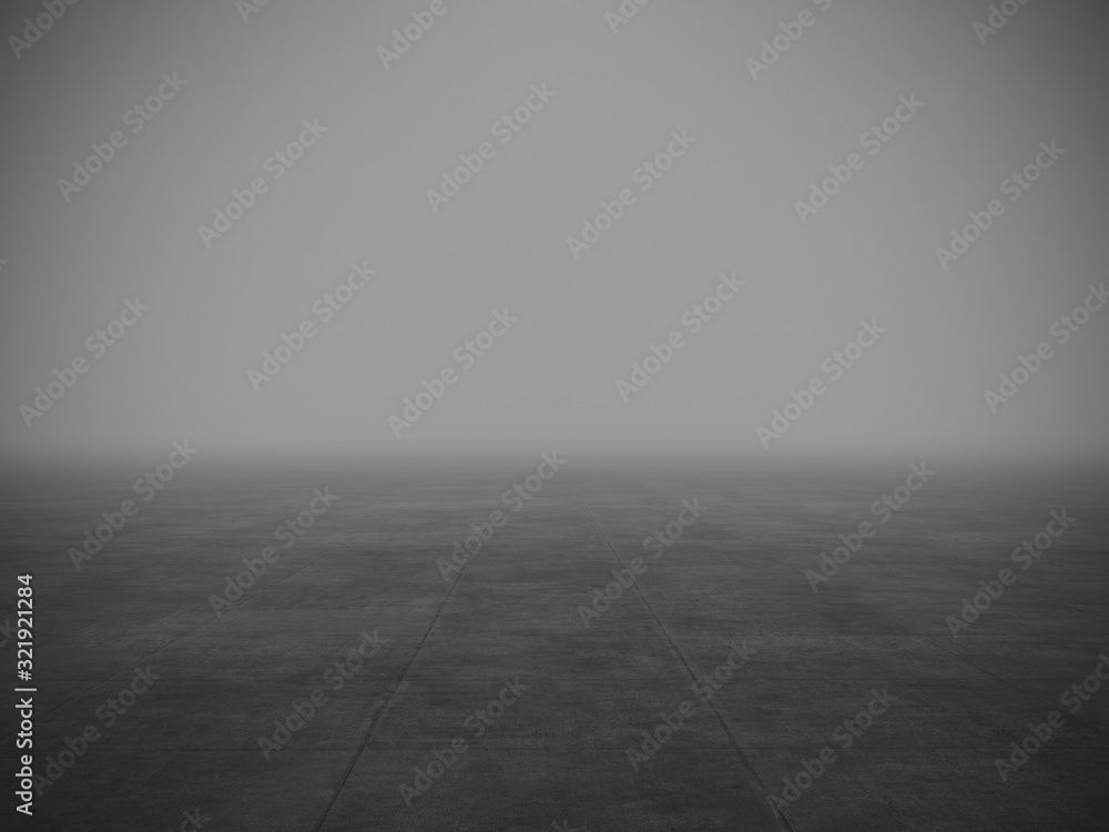 Empty concrete floor with mist or fog