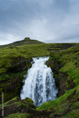 Waterfall in Iceland Highlands, river skoga, fimmvordurhals trail