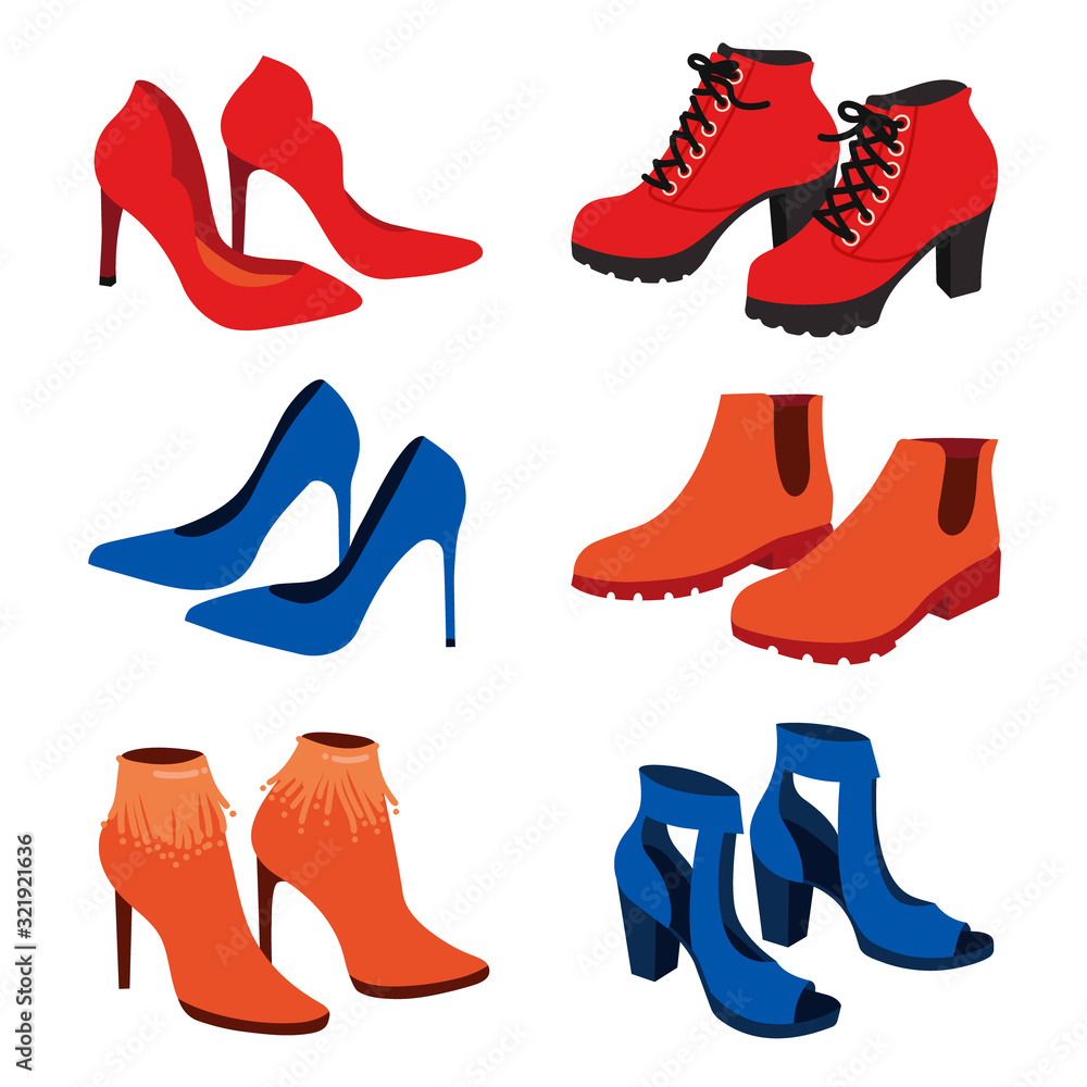 Vector set of fashionable woman shoes isolated on white background. Vector set of fashionable woman shoes isolated on white background.