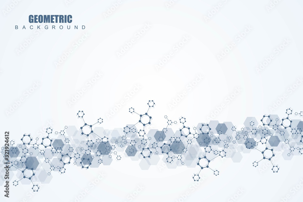 Science network pattern, connecting lines and dots. Technology hexagons structure or molecular connect elements. Science network pattern, connecting lines and dots. Technology hexagons structure or molecular connect elements.