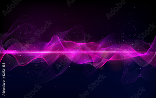 Abstract wave curve lines. Music abstract background. Equalizer for music. Dynamic colorful particles sound wave. Cool Sound Freque. Blurred abstract lights. Beautiful wave shaped array of glow.