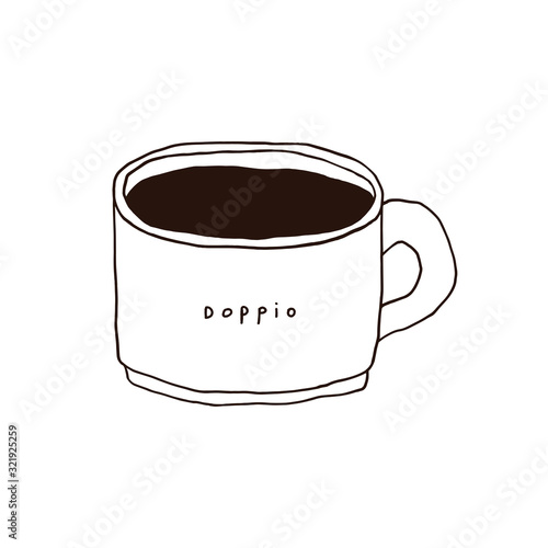 Vector doppio coffee cup illustration. Hand drawn cafe naive line art