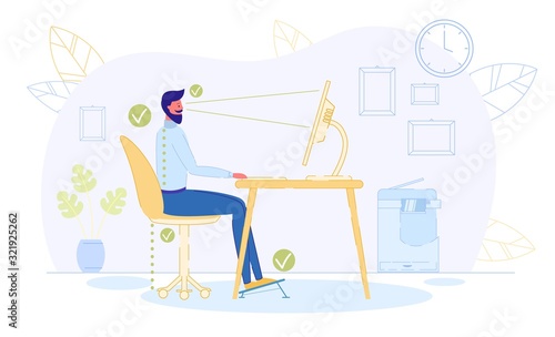 Correct Position to Sit at Table, Healthy Back.
