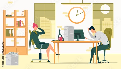 Business People Working Late Vector Illustration