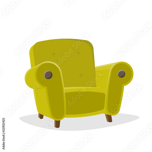 retro cartoon illustration of a green armchair