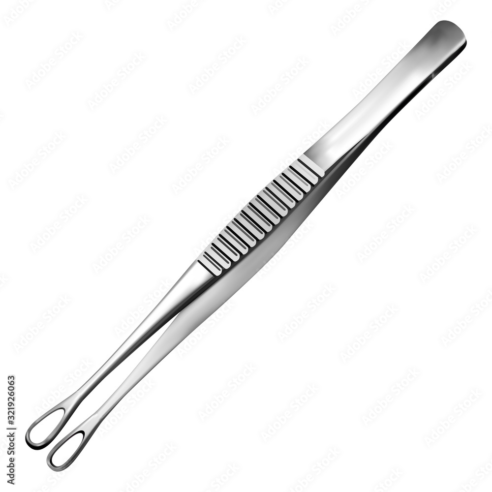 Surgical tumor grasping forceps. Tweezers for deduction of a tumor of a brain. Surgeon s hand tool. Realistic object on a white background. Vector Surgical tumor grasping forceps. Tweezers for deduction of a tumor of a brain. Surgeon s hand tool. Realistic object on a white background. Vector