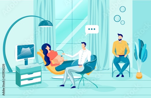 Man Doctor Doing Ultrasound Diagnostic to Woman.