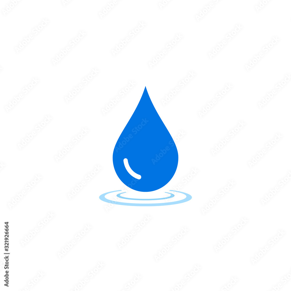 Water drop Icon with waves, Vector isolated flat design illustration
