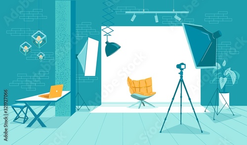 Flat Banner Interior Fashionable Photo Studio.