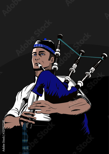 Scottish man playing bagpipes vector image