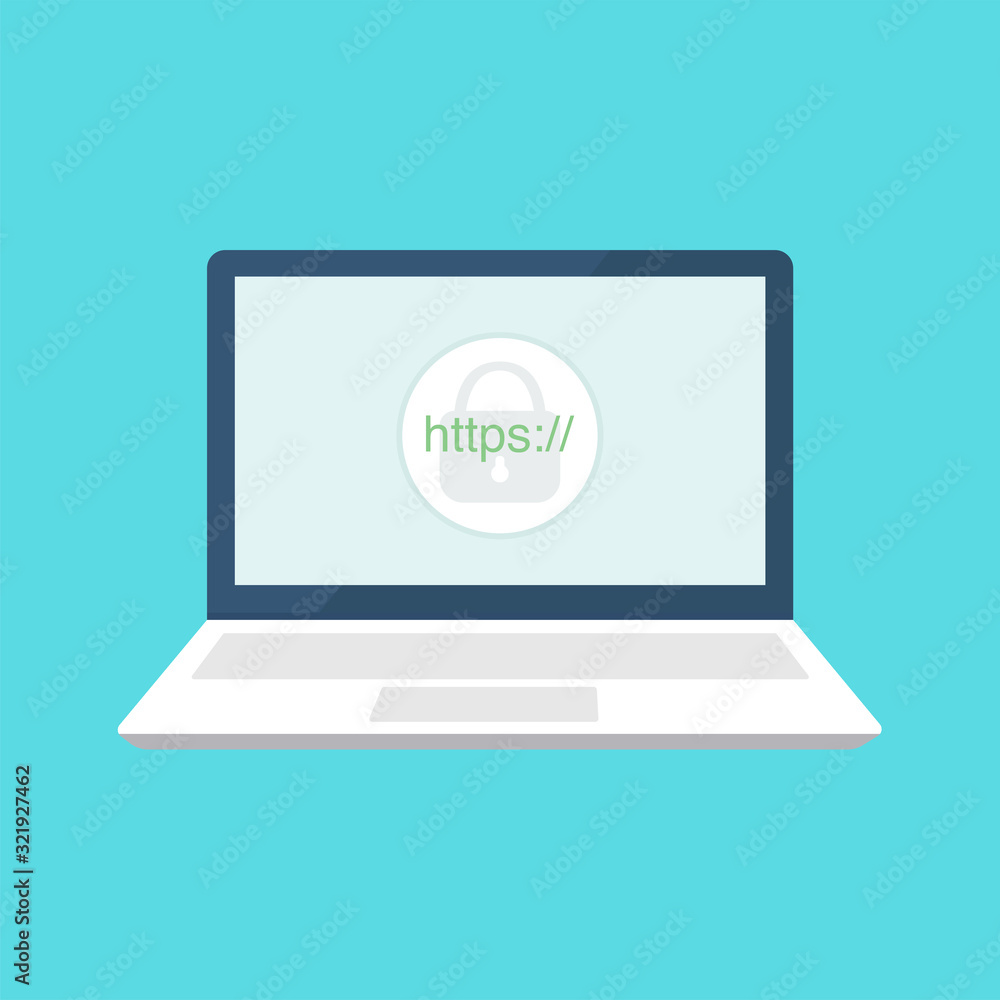 Laptop with a lock on the screen illustration. Secure your site with HTTPS, internet communication protocol. Laptop with a lock on the screen illustration. Secure your site with HTTPS, internet communication protocol.