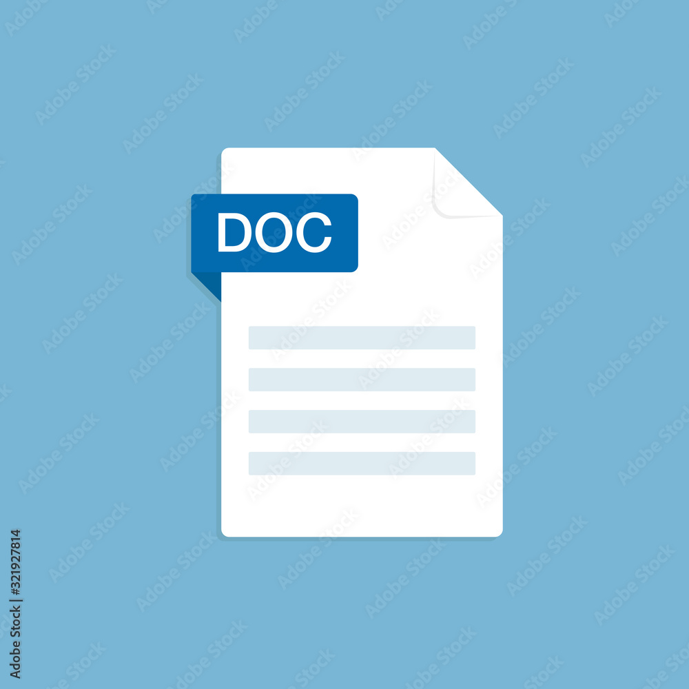 DOC icon file with label. Downloading document concept. Banner for business, marketing and advertising. Illustration. DOC icon file with label. Downloading document concept. Banner for business, marketing and advertising. Illustration.
