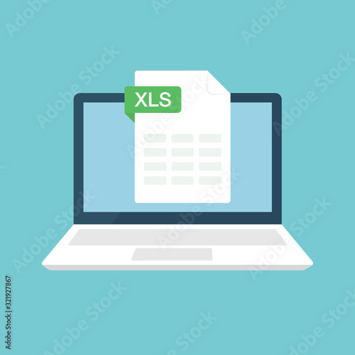 PDF file on laptop screen. Downloading document concept. File with PDF label. stock illustration.	