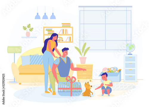 Surprise Gift Son First Pet Vector Illustration.