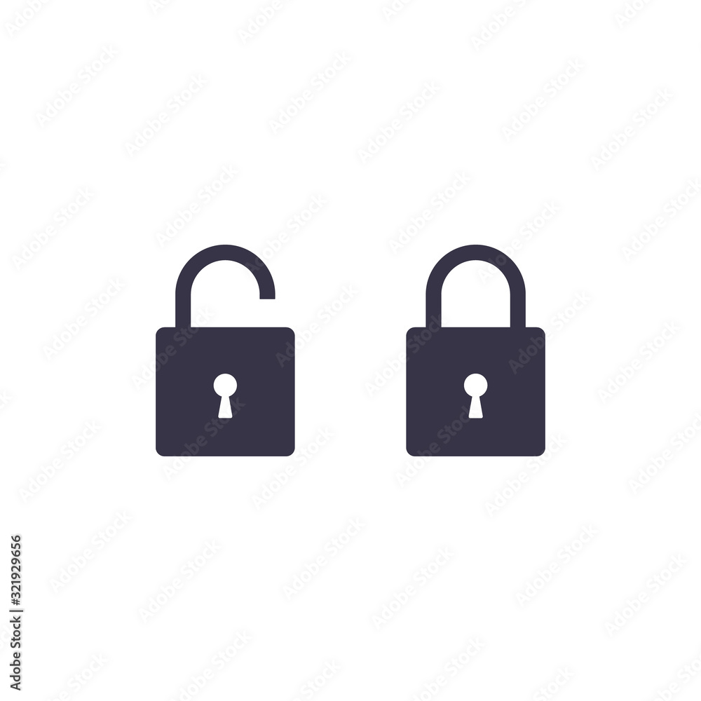 Lock Icon open and close. Vector isolated flat design Padlock illustration Lock Icon open and close. Vector isolated flat design Padlock illustration