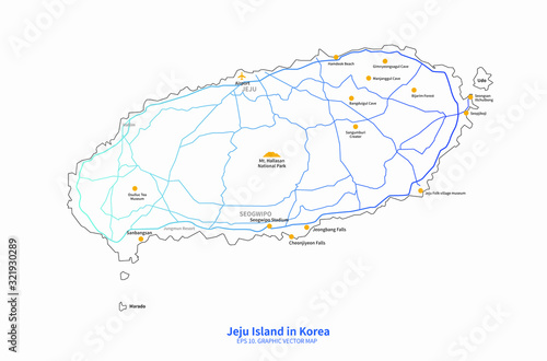 jeju island map. jeju map of korea.  photo