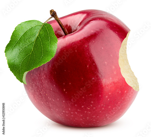 Obraz na plátně Red apple bite isolated on white background, clipping path, full depth of field