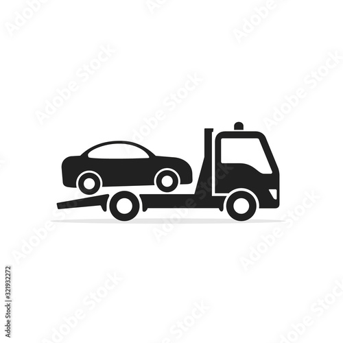 Tow truck icon  Towing truck with car sign. Vector isolated flat design illustration