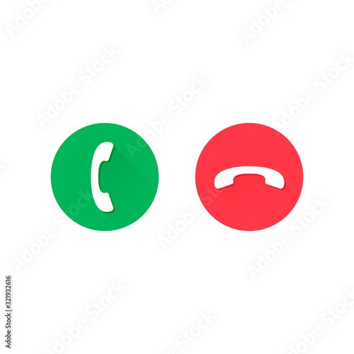 Phone Call icon button, answer or reject call sign. Vector isolated flat design illustration