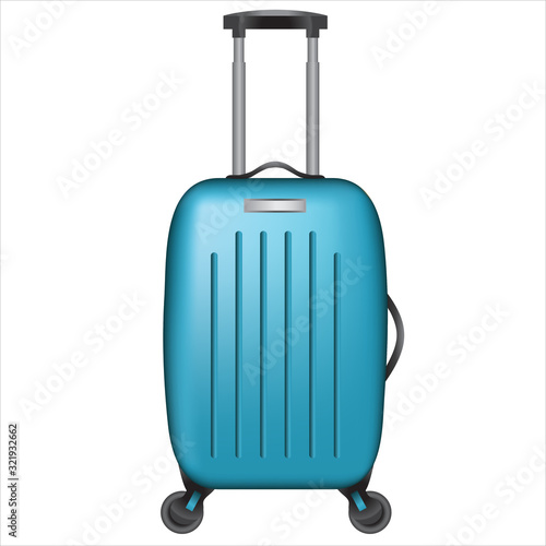 Teal aqua blue suitcase wheeled luggage vector illustration icon